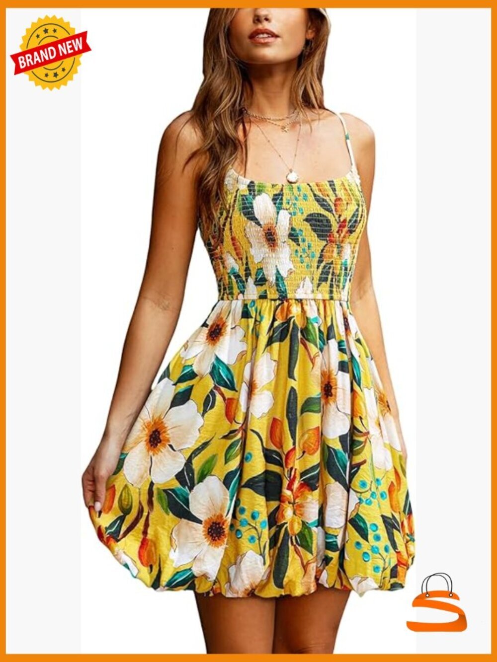 Tropical Floral Mini Dress Square Neck Sleeveless Bubble Hem Beach Summer